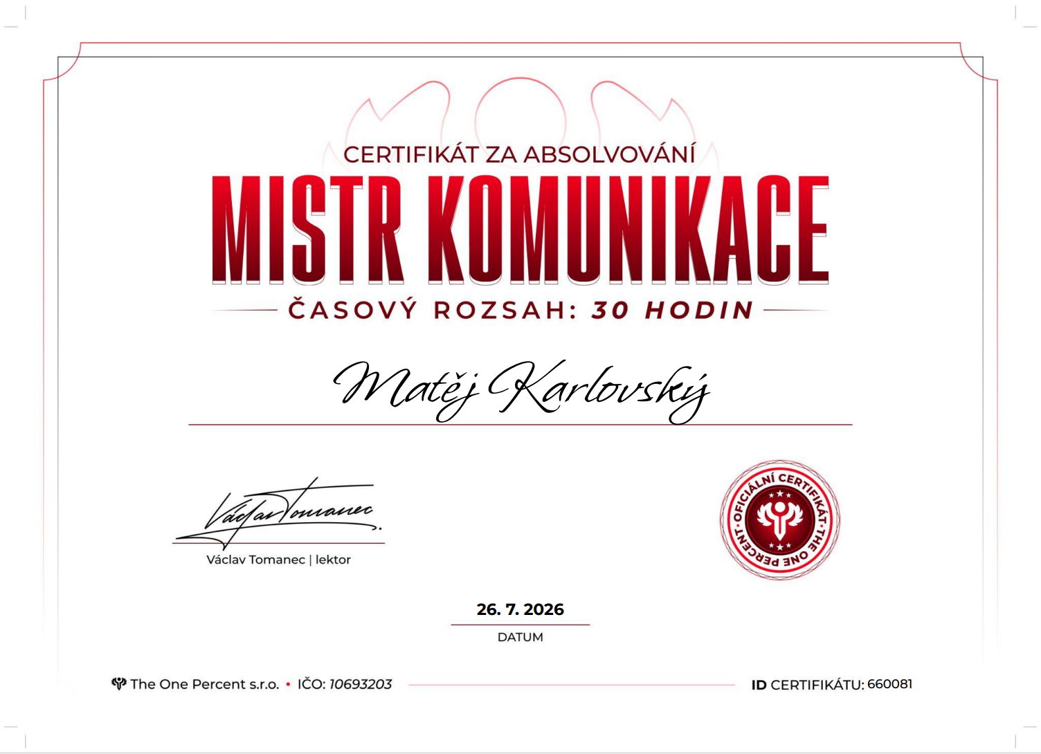 Certifikát Mistr komunikace